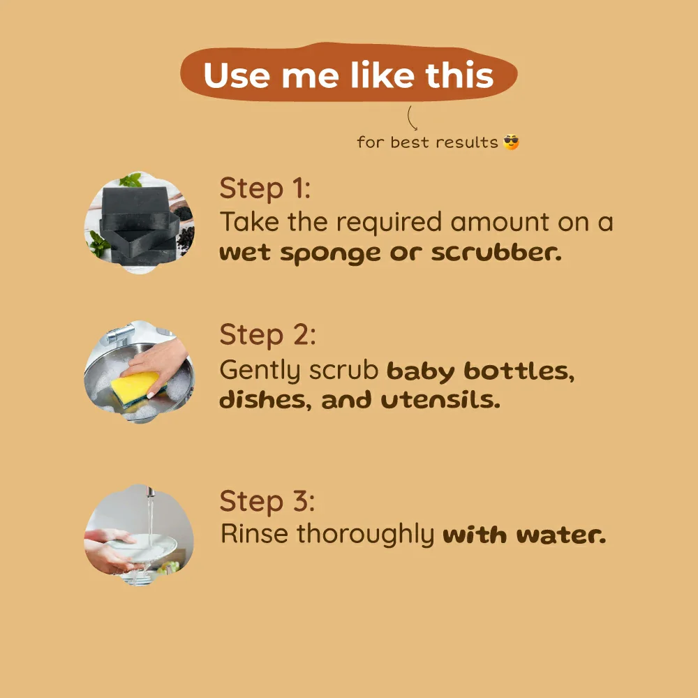 Baby Bottle & Dish Wash Bar With Charcoal | Safe & Effective Cleaning | 0+ m | 100 g - Image 5