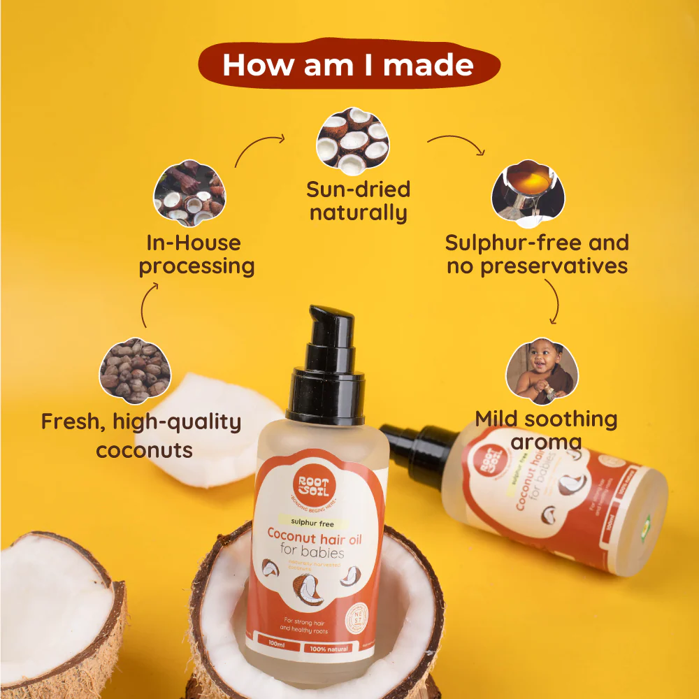 Baby Natural Coconut Hair Oil for Hair Growth, Cradle Cap & Dry Scalp Relief | Cold Pressed  | 0+ m - Image 4