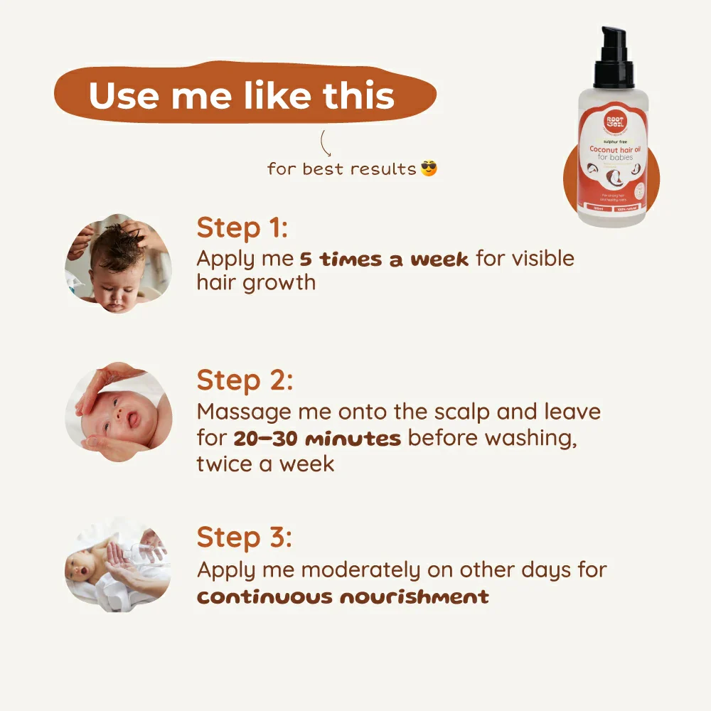 Baby Natural Coconut Hair Oil for Hair Growth, Cradle Cap & Dry Scalp Relief | Cold Pressed  | 0+ m - Image 8