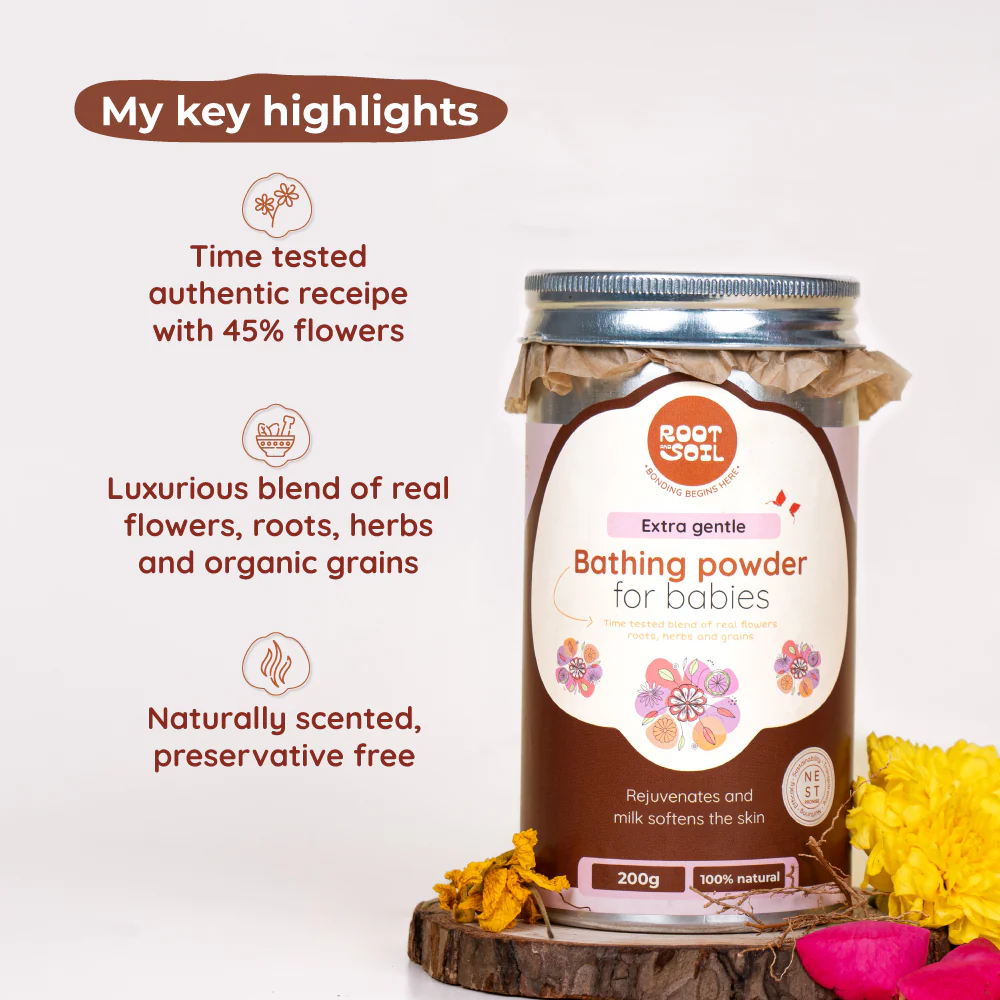Extra Gentle Baby Bathing Powder | Time-tested blend of Real Flowers, Herbs & Grains | 0 m To 8 y  | 200 g - Image 4