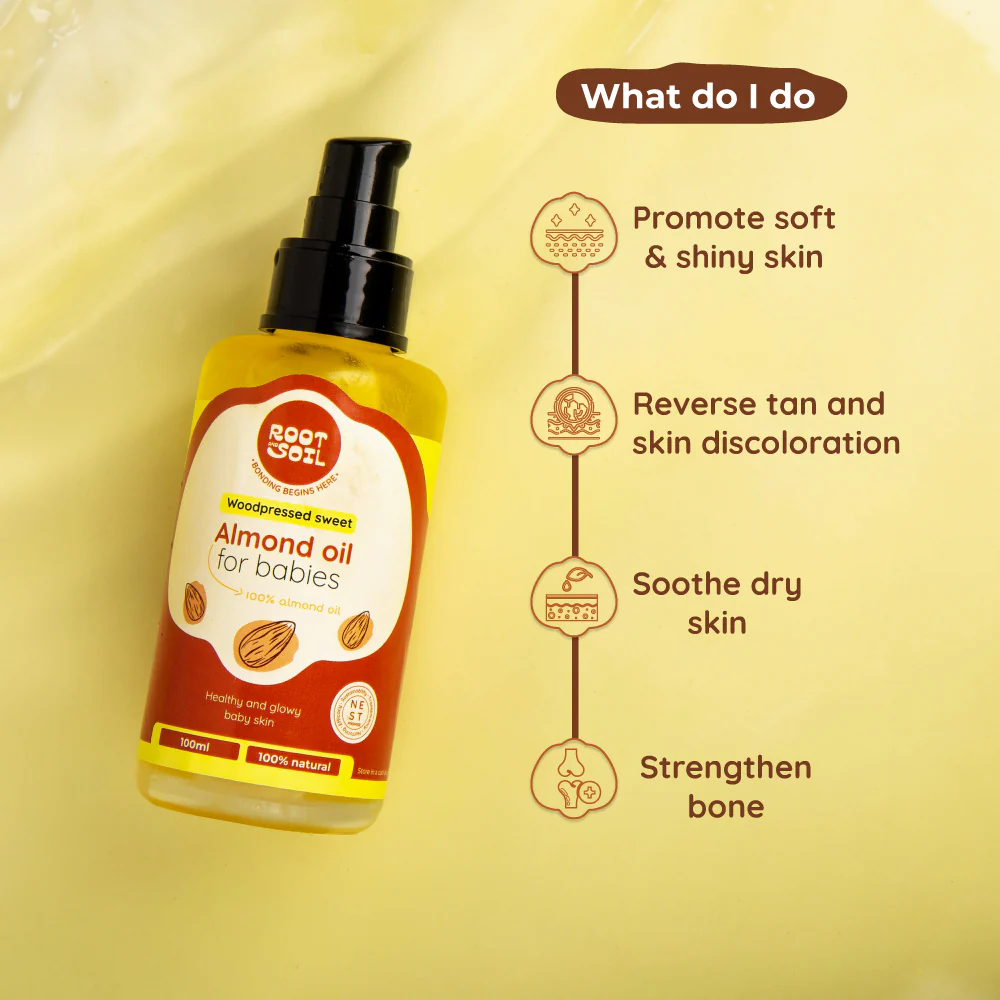 Wood-Pressed Sweet Almond Oil For Babies | Organic & 100% Pure | Healthy & Glowy Baby Skin  | 0+ m - Image 3